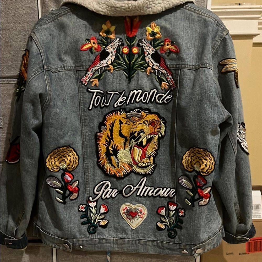 L'ATISTE Blue Denim Jacket with Yellow Floral Embroidery